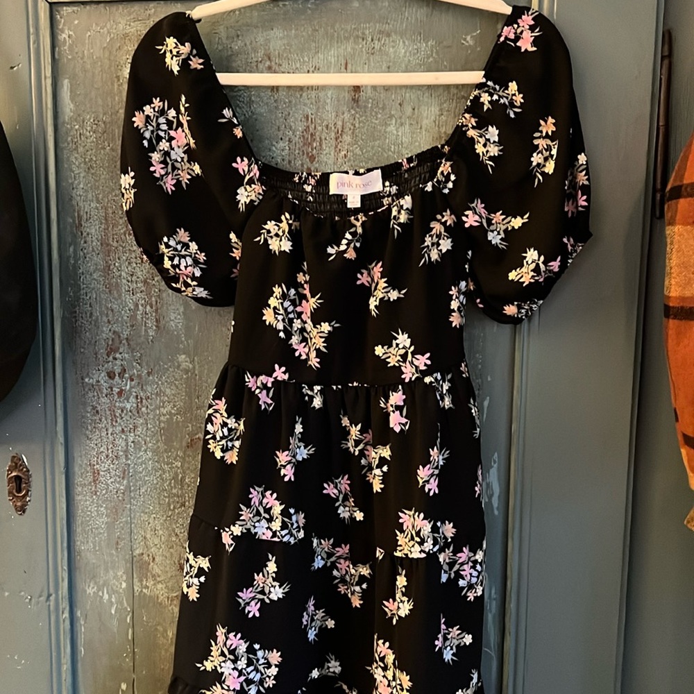 Cottagecore black floral dress Small